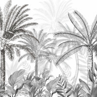 Jungle Trees Black and White Panoramic Wallpaper