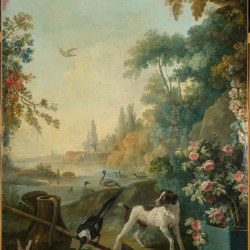 18th century painting Jean-Baptiste Huet - Landscape with a dog Panoramic wallpaper